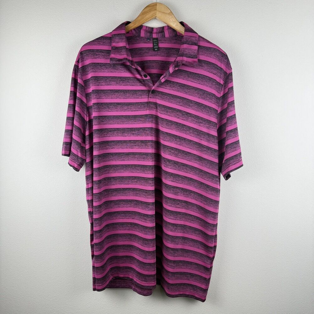Adidas Men's Performance Golf Polo Size 2XL Fuschia Pink Black Stripes Stretch